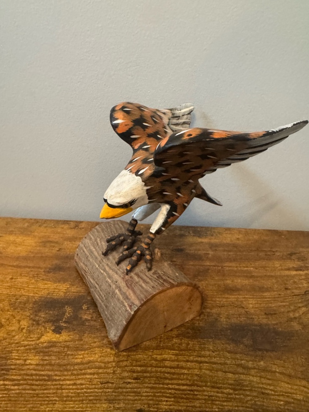 Hand Carved Wood Eagle Figurine Rustic Cabin Decor Folk Art Bird Sculpture